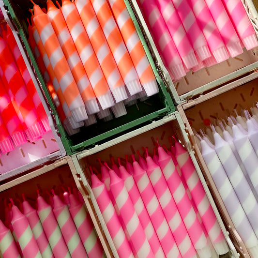 Dip Dye Kerzen | Swirl rosa-neonorange | 4er Set