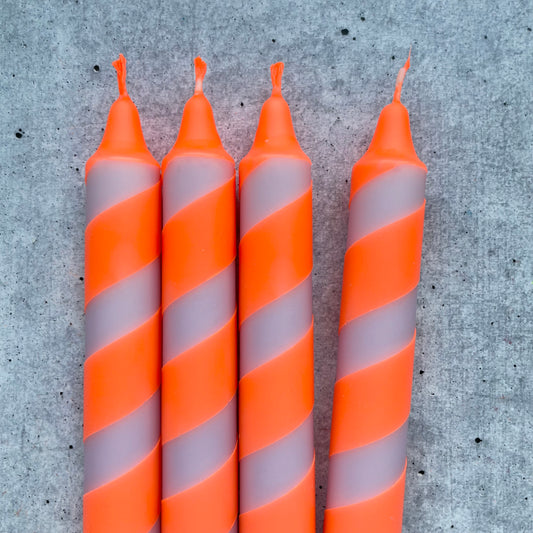 Dip Dye Kerzen | Swirl flieder-neonorange | 4er Set