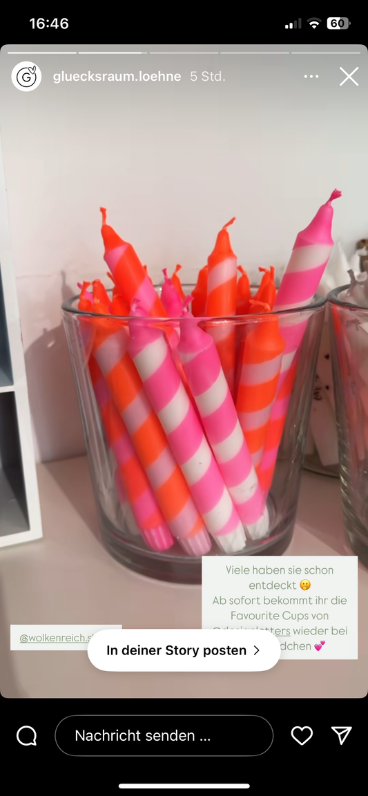 Dip Dye Kerzen | Swirl neonpink | 4er Set