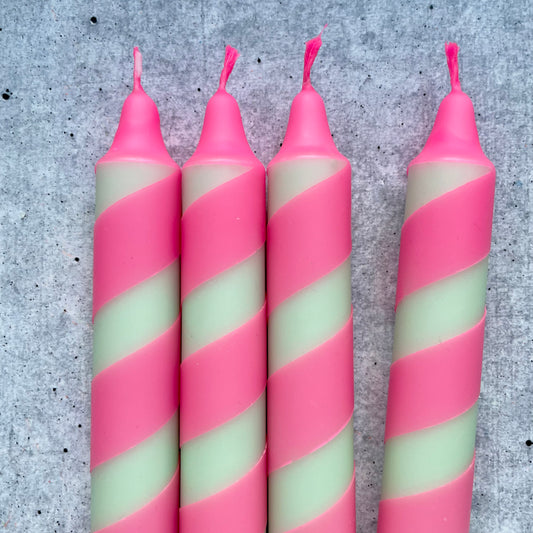 Dip Dye Kerzen | Swirl mint-neonpink | 4er Set