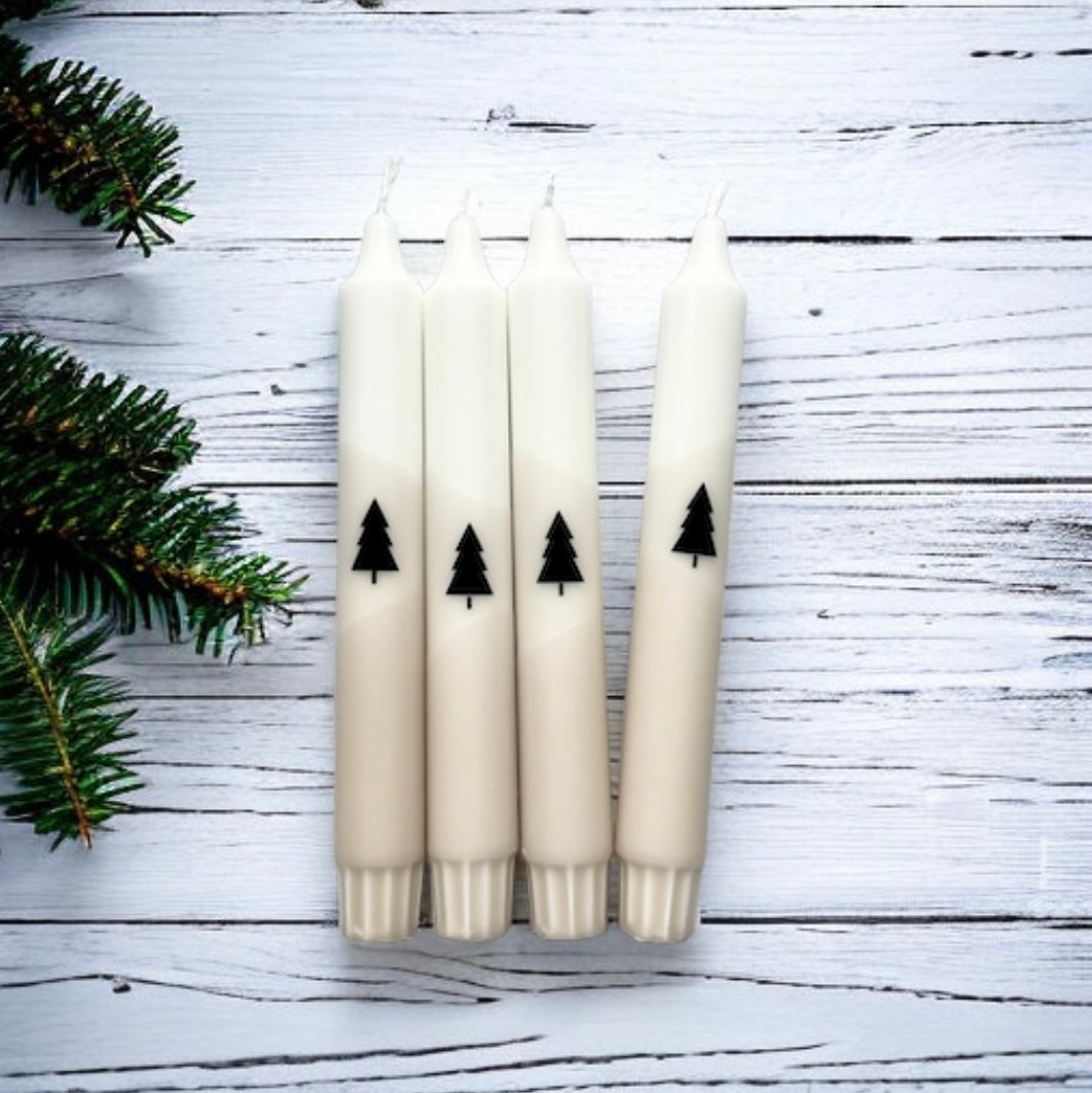 Dip Dye Kerzen | Weihnachtsbaum Tanne beige | 4er Set