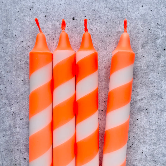 Dip Dye Kerzen | Swirl neonorange | 4er Set