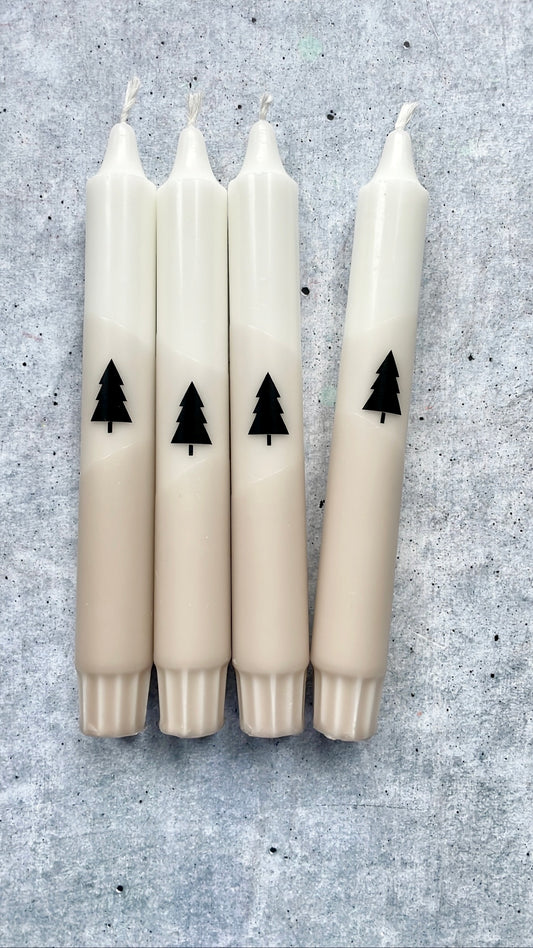 Dip Dye Kerzen | Weihnachtsbaum Tanne beige | 4er Set