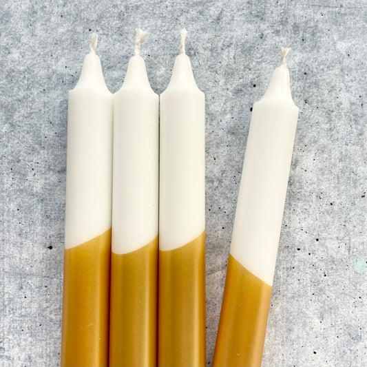 Dip Dye Kerzen | gold-weiß | 4er Set