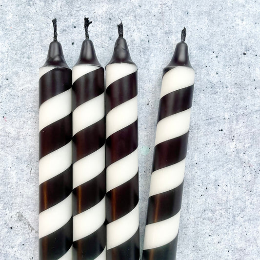 Dip Dye Kerzen schwarz-weiß | gestreifte Kerze Swirl | 4er Set