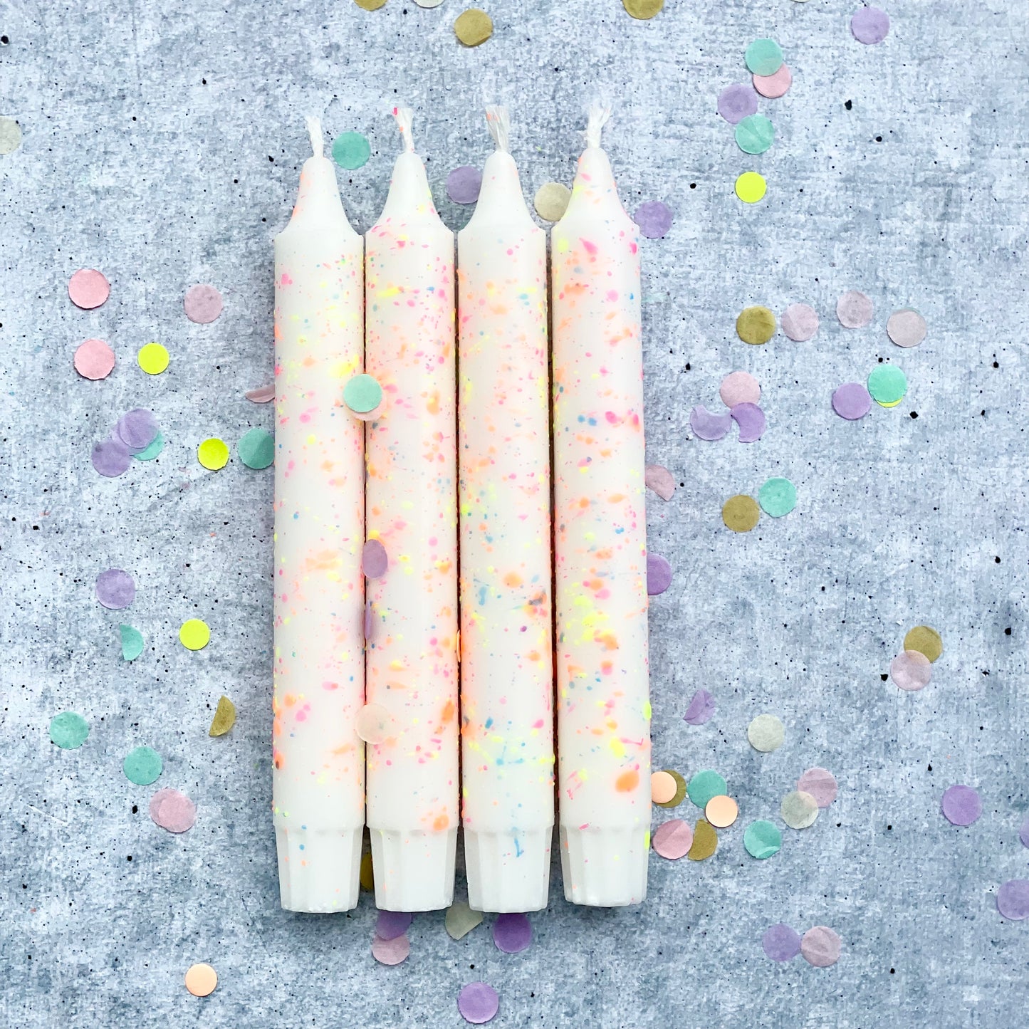 Konfettikerzen neon + blau | 4er Set