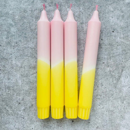 Dip Dye Kerzen | rosa-gelb | 4er Set