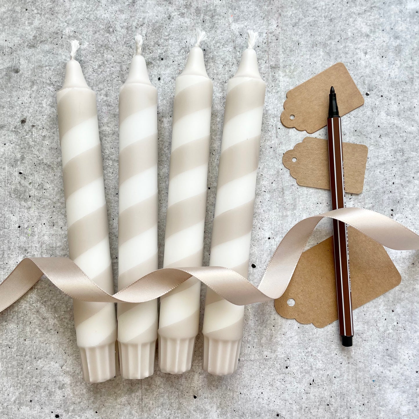 Dip Dye Kerzen | Swirl beige | 4er Set