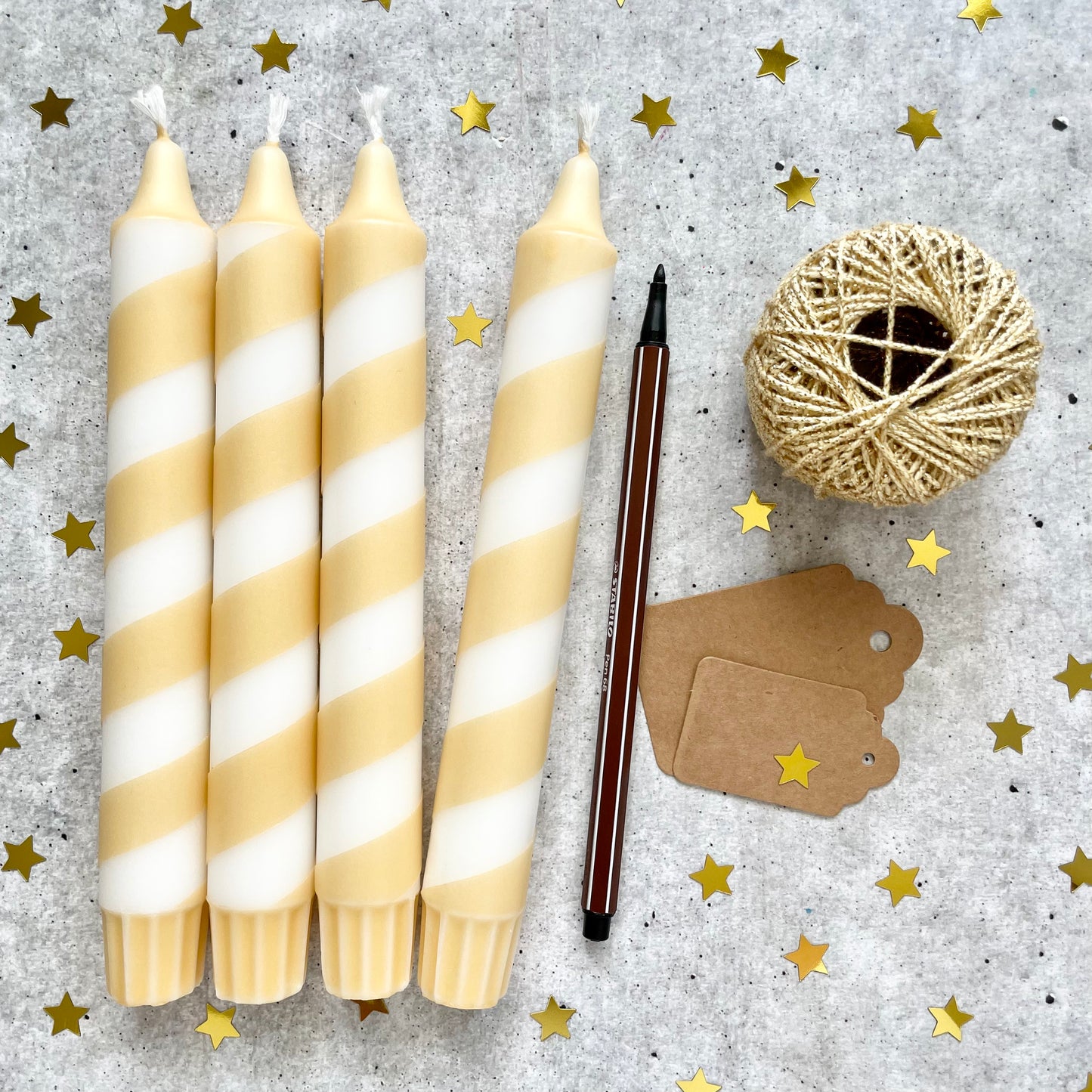 Dip Dye Kerzen | Swirl beige | 4er Set