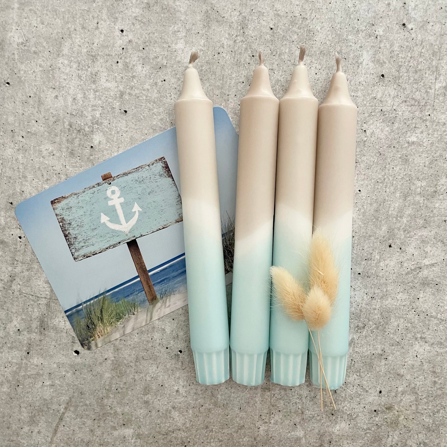 Dip Dye Kerzen | Boho beige-türkis | 4er Set