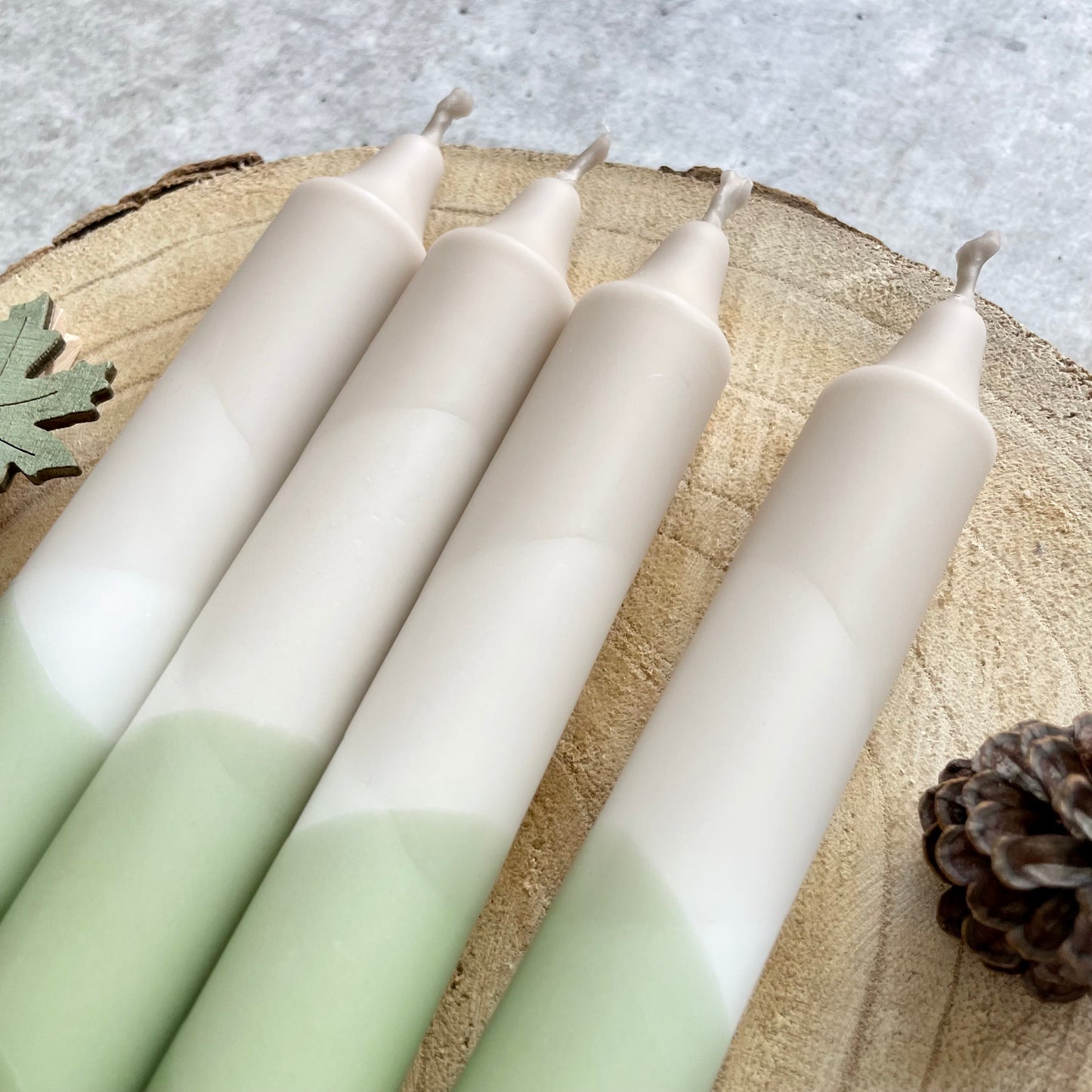 Dip Dye Kerzen | olive-beige | 4er Set