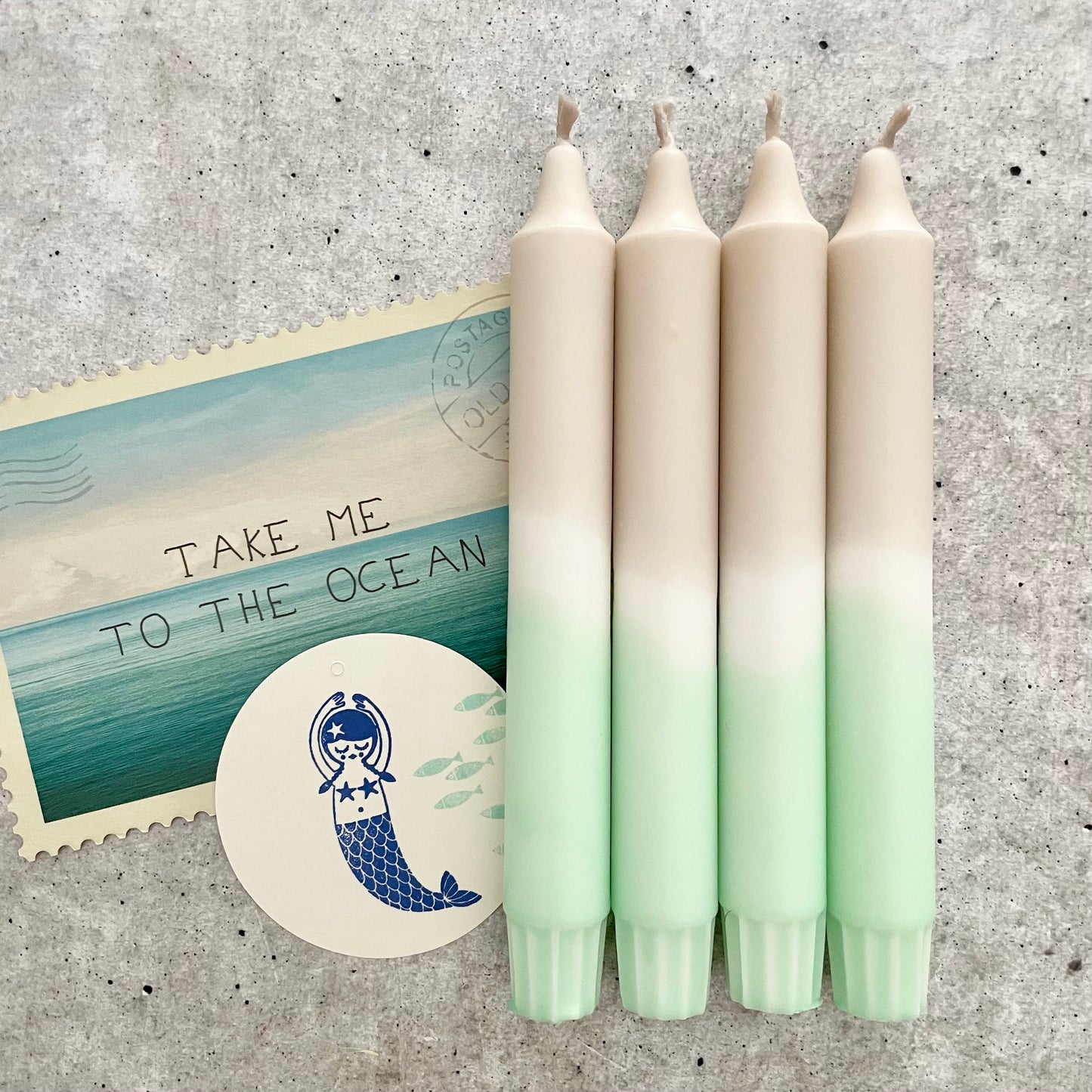 Dip Dye Kerzen | Boho beige-mint | 4er Set