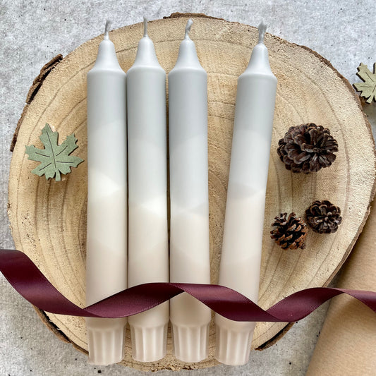 Dip Dye Kerzen | grau-beige | 4er Set
