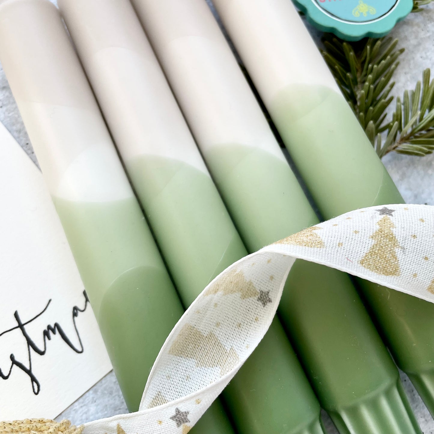 Dip Dye Kerzen | olive-beige | 4er Set