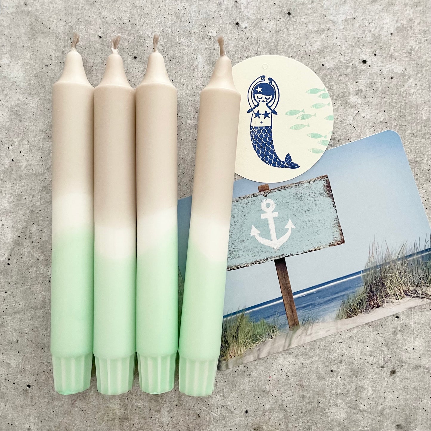 Dip Dye Kerzen | Boho beige-mint | 4er Set