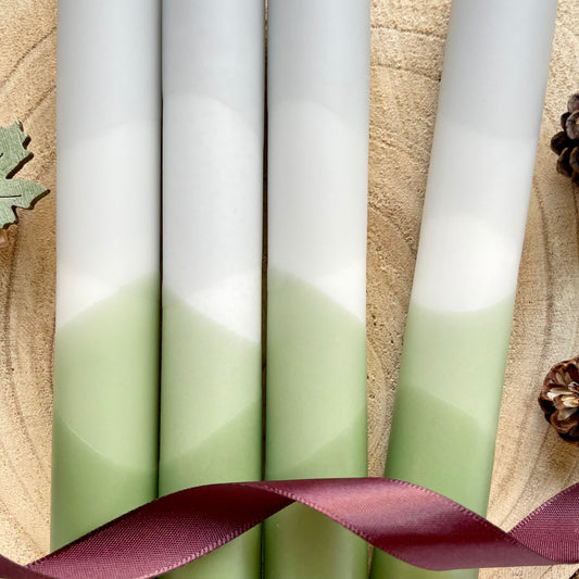 Dip Dye Kerzen | olive-grau | 4er Set