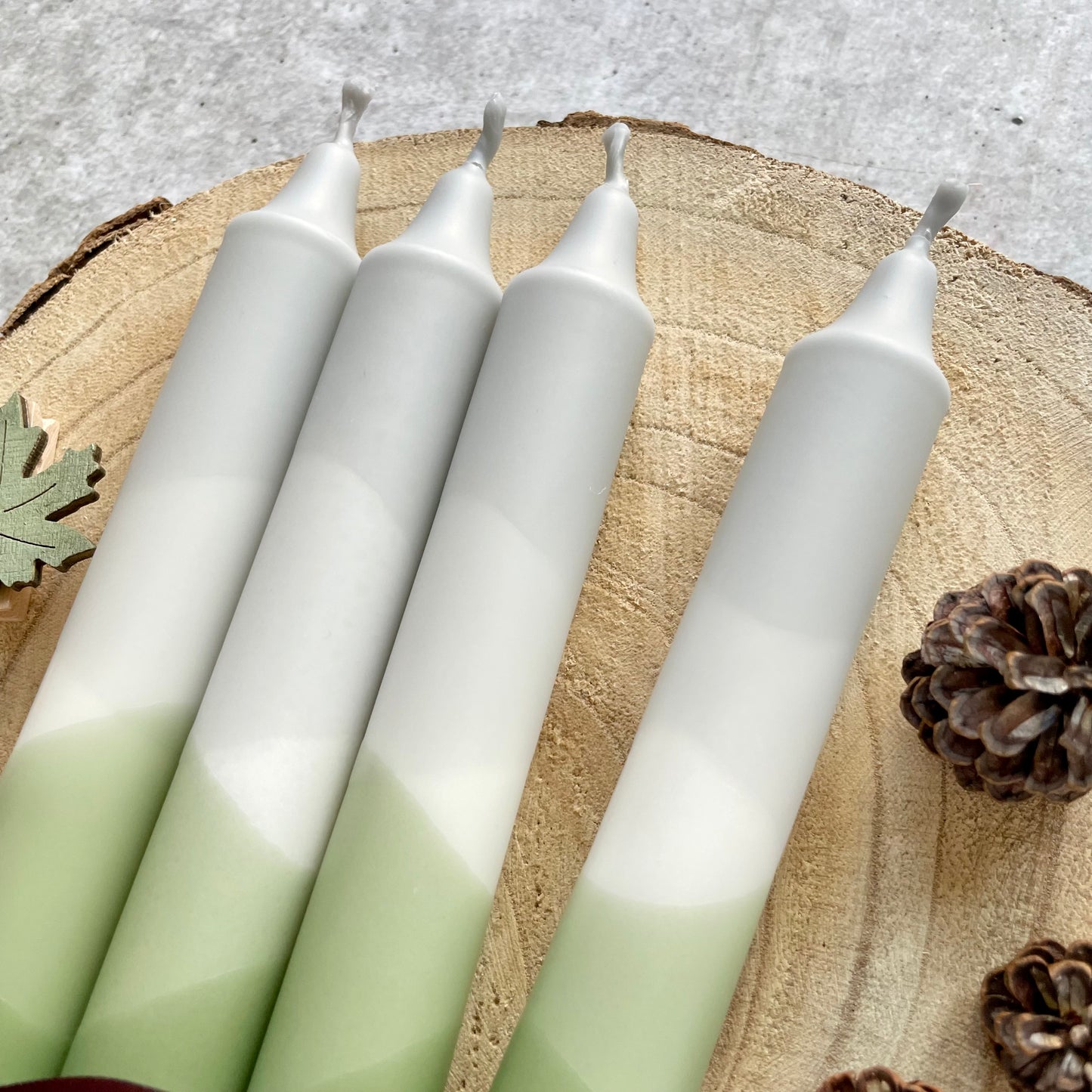 Dip Dye Kerzen | olive-grau | 4er Set