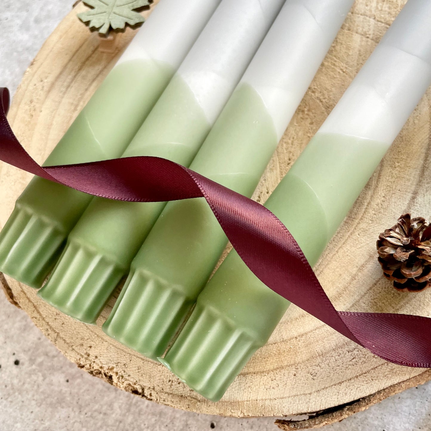 Dip Dye Kerzen | olive-grau | 4er Set