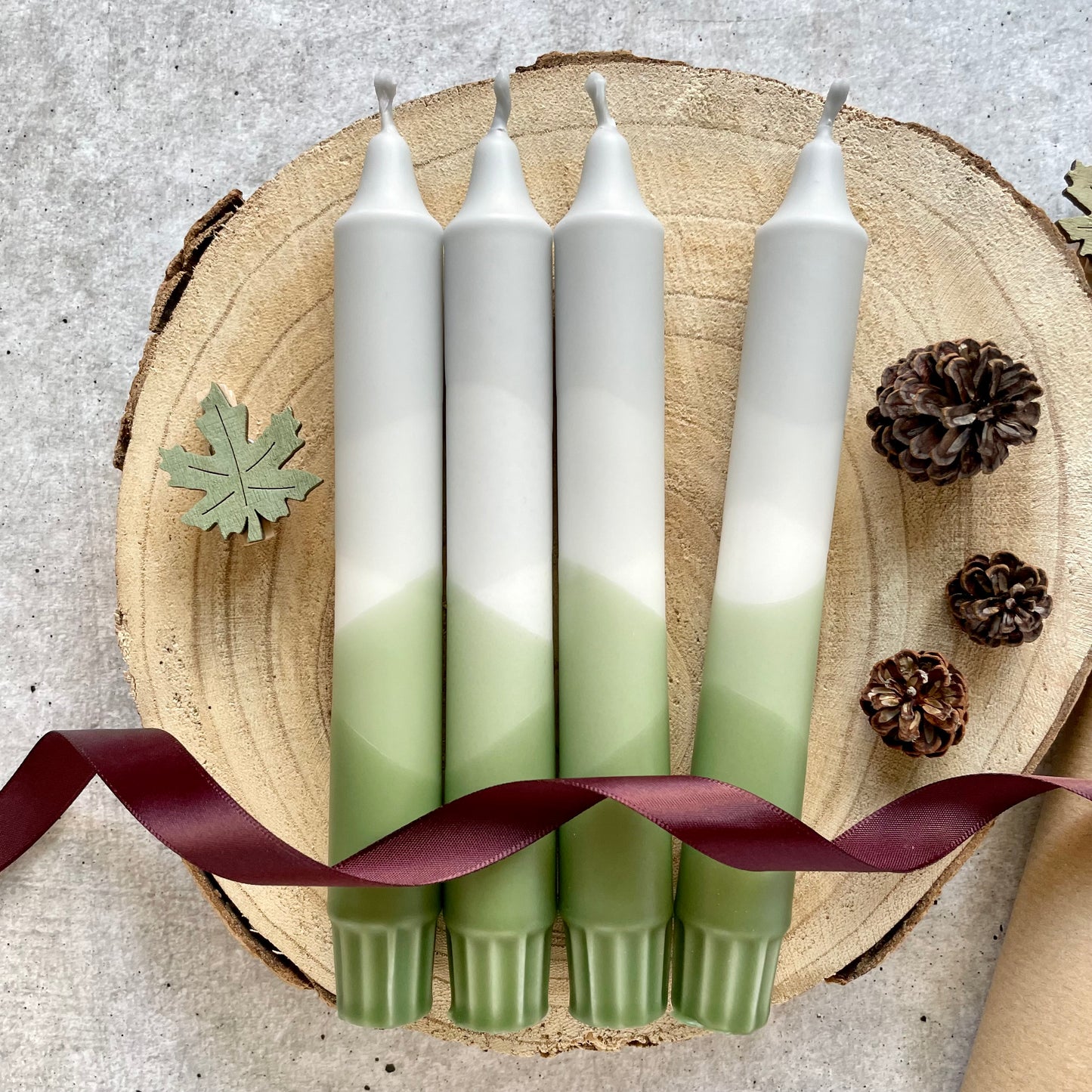 Dip Dye Kerzen | olive-grau | 4er Set