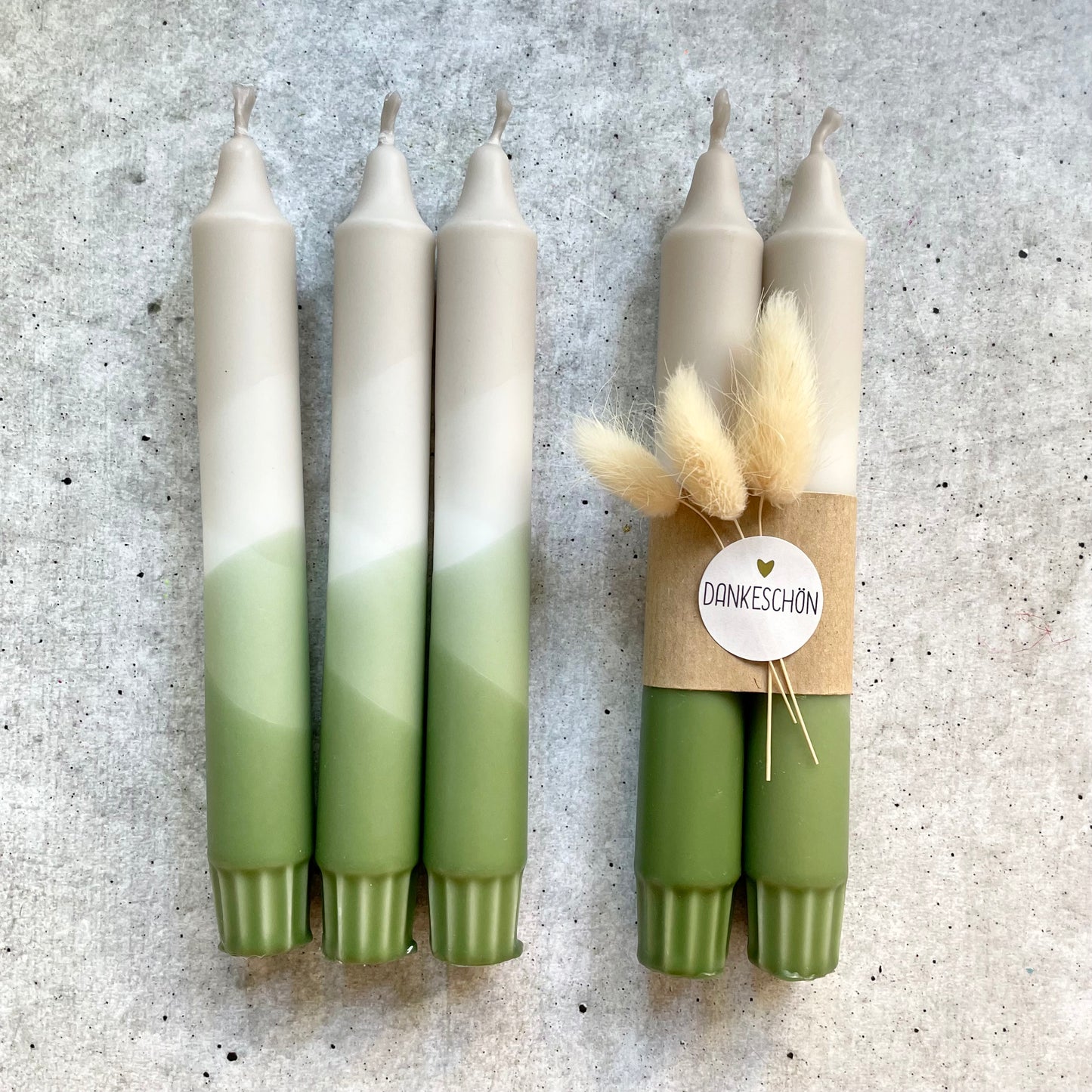 Dip Dye Kerzen | olive-beige | 4er Set