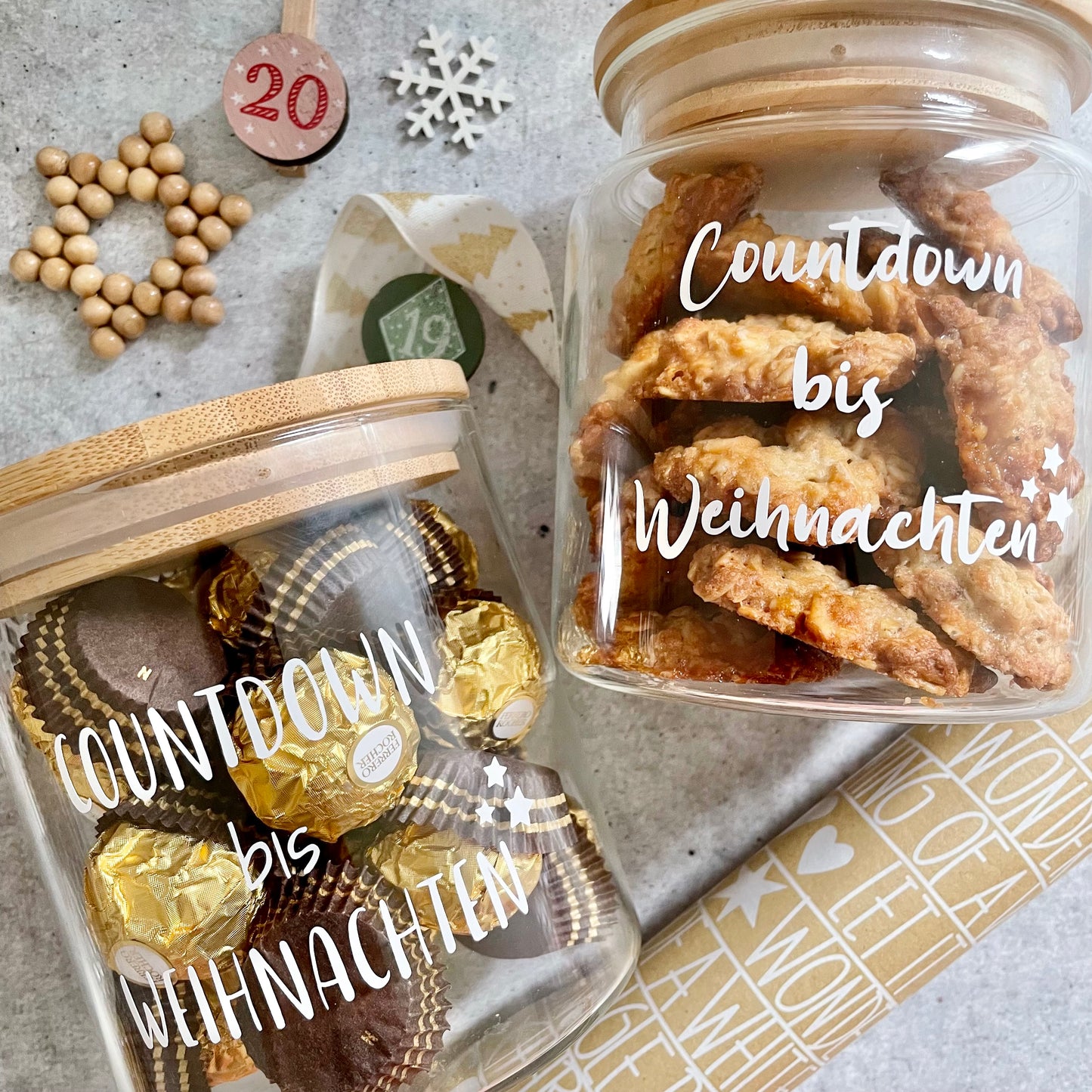 2er Set Aufkleber Adventskalender im Glas - Countdown bis Weihnachten