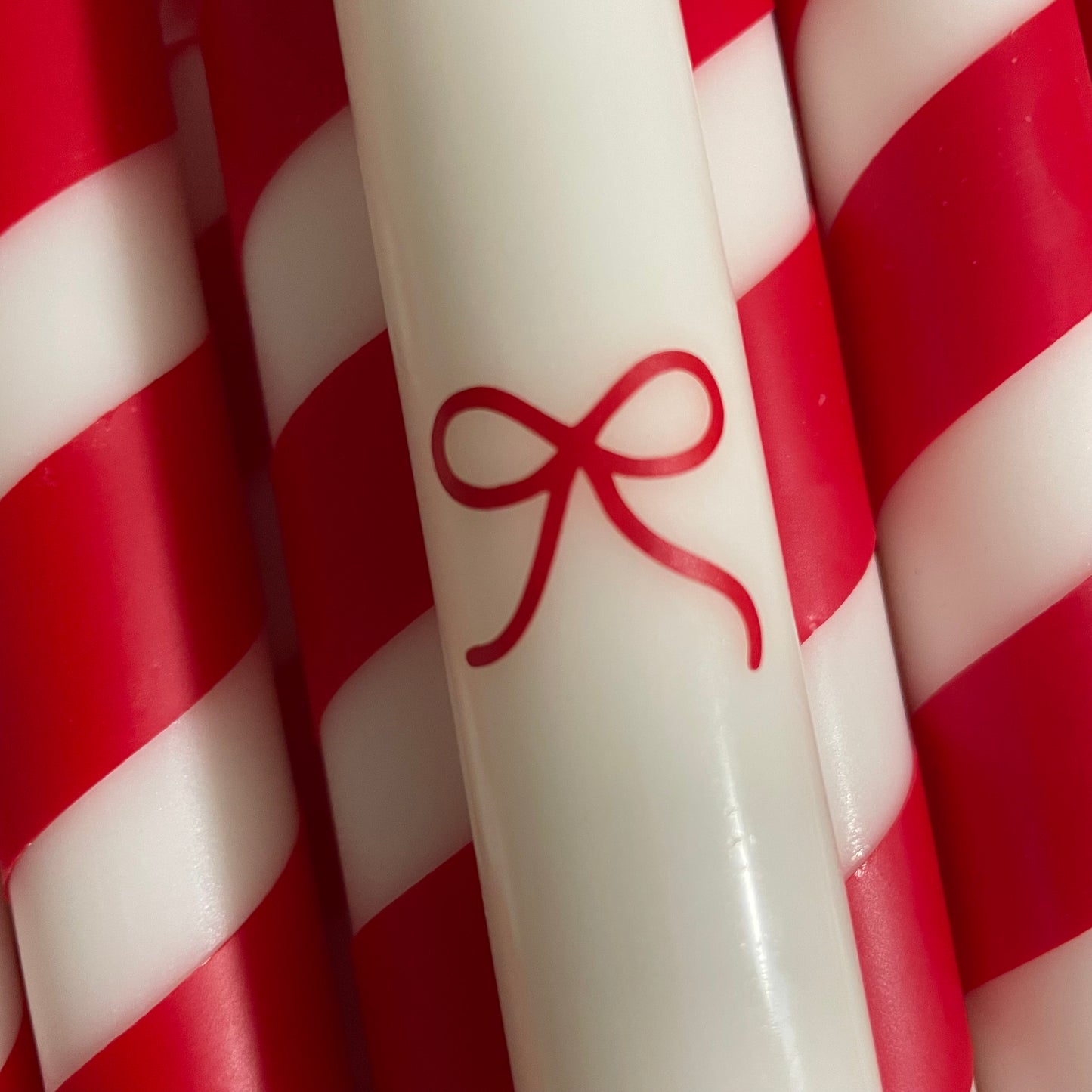 Kerzen | Weihnachten Schleife rot-weiß | 4er Set