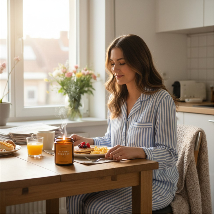 Pyjamasonntag | Sonntagsfrühstück | Duftkerze, Sojawachs
