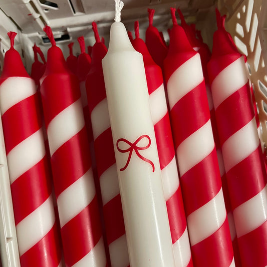 Kerzen | Weihnachten Schleife rot-weiß | 4er Set