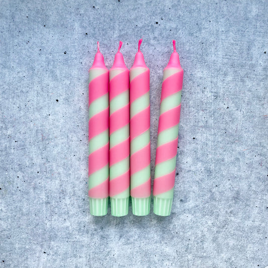 Dip Dye Kerzen | Swirl mint-neonpink | 4er Set