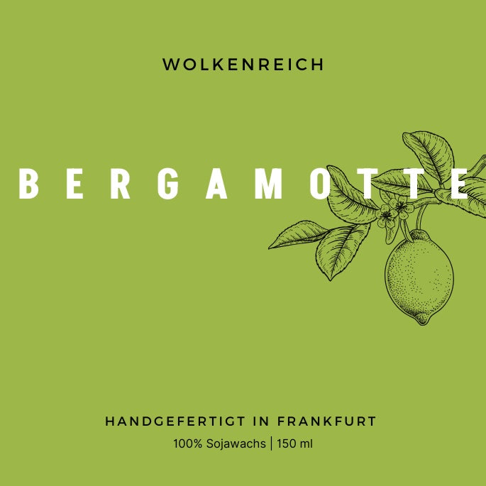 Detailaufnahme Etikett Duftkerze Bergamotte aus Sojawachs