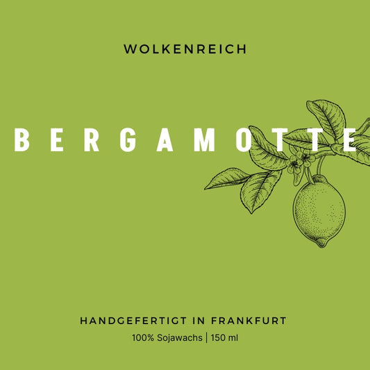 Detailaufnahme Etikett Duftkerze Bergamotte aus Sojawachs