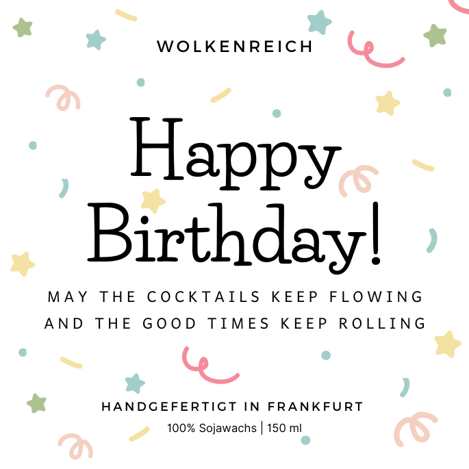 Geburtstagskerze Vegan Sojawachs mit fröhlicher Happy Birthday Deko