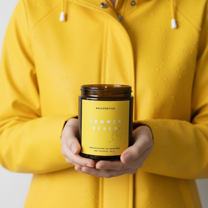 Sommerregen Duftkerze aus Sojawachs – handgemacht, vegan, frisch und erdig wie Sommerregen