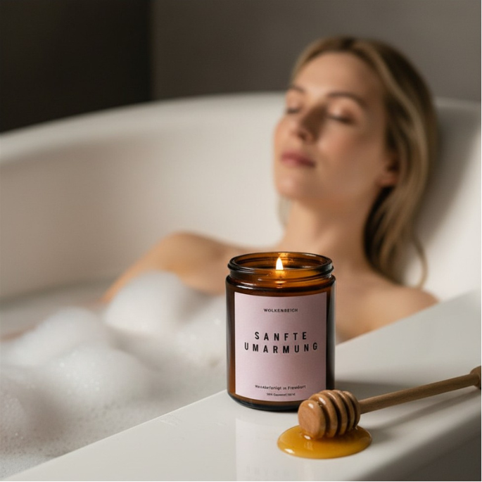 Badewanne gemütlich mit Duftkerze Geschenk Self care
