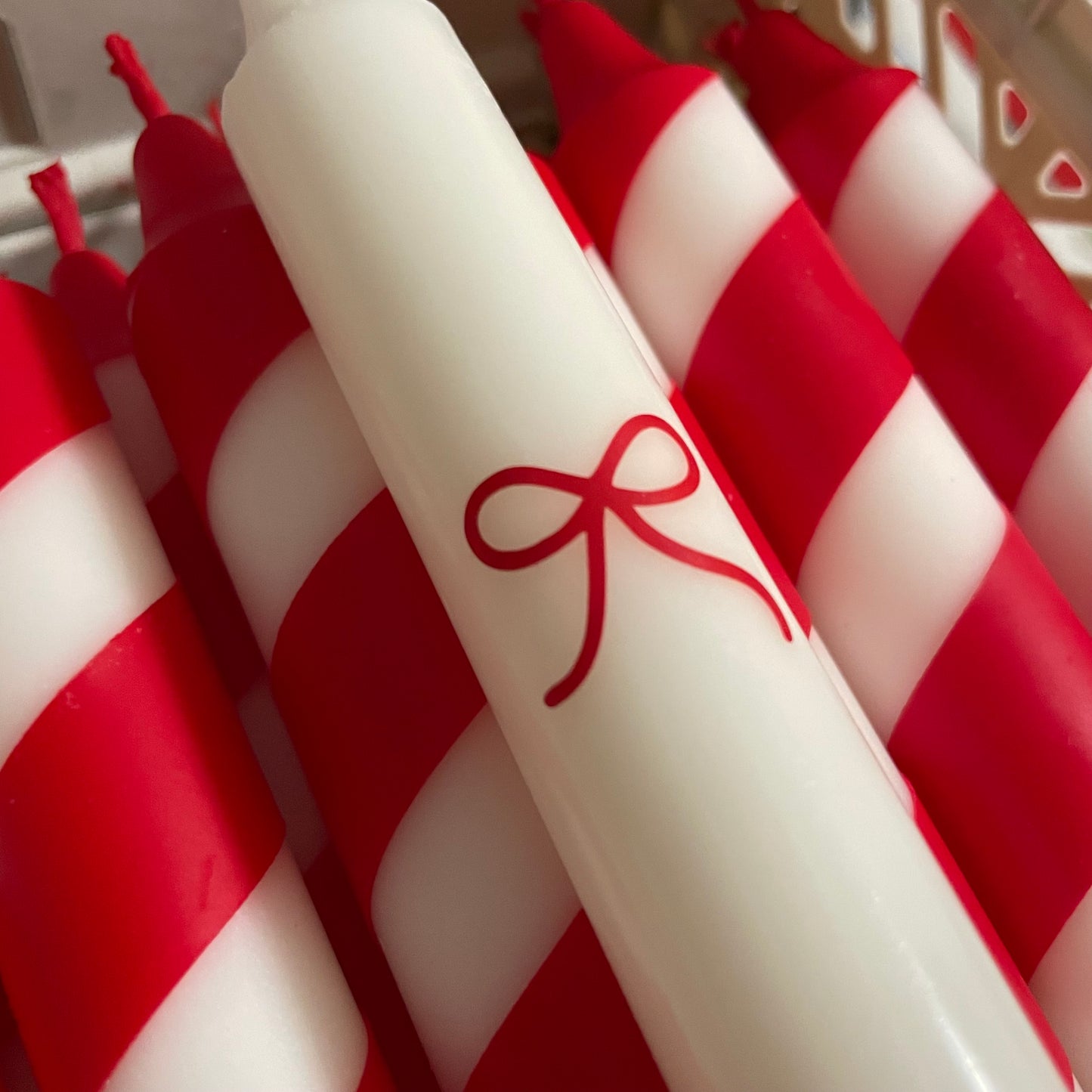 Kerzen | Weihnachten Schleife rot-weiß | 4er Set
