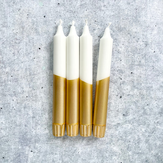 Dip Dye Kerzen | gold-weiß | 4er Set