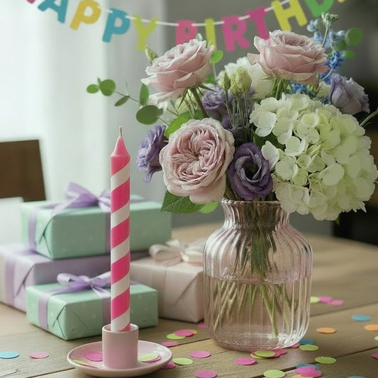 Dip Dye Kerzen | Swirl neonpink-weiß | 4er Set