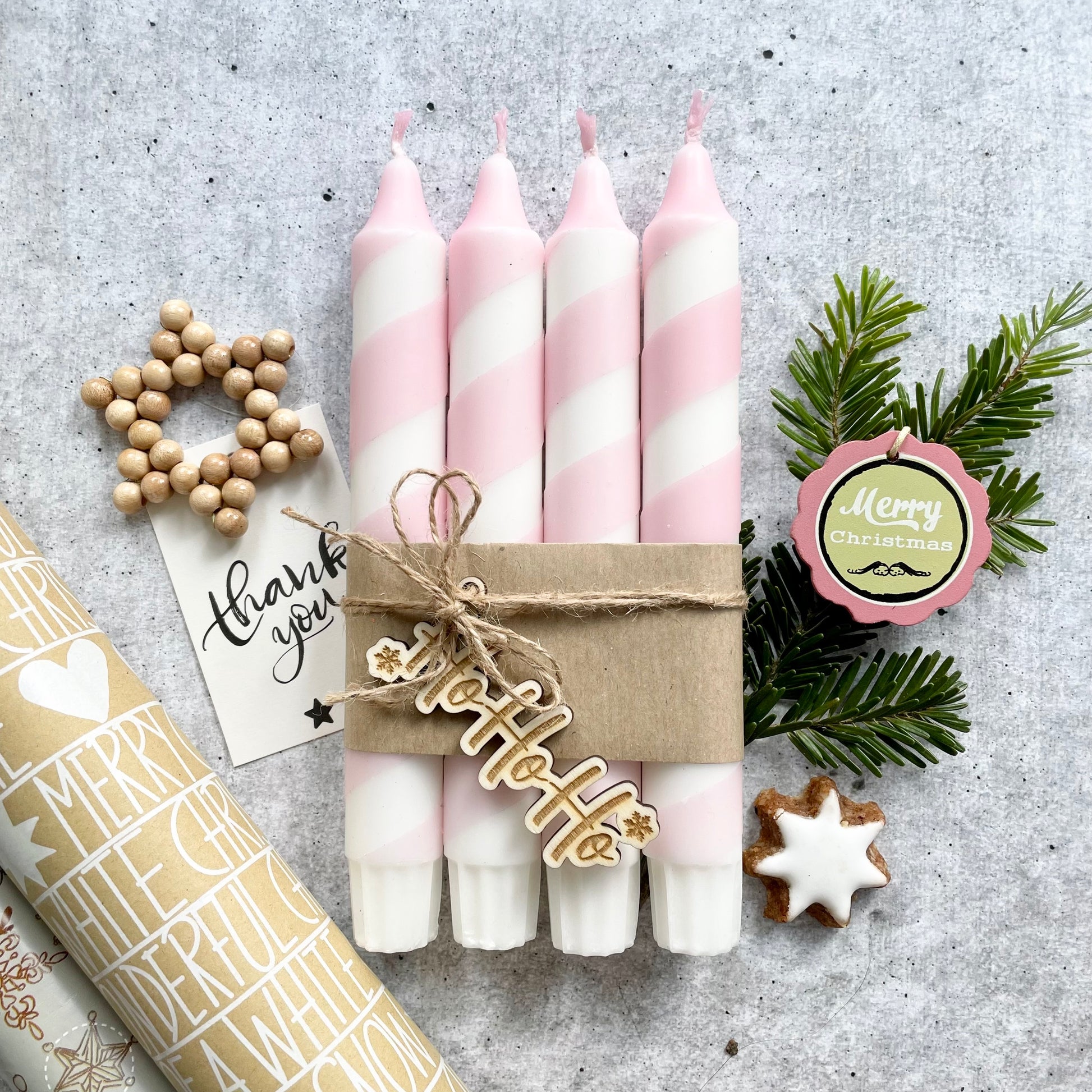 Handgefertigte Swirl Kerzen in Rosa-Weiß – Weihnachtsdekoration Highlight