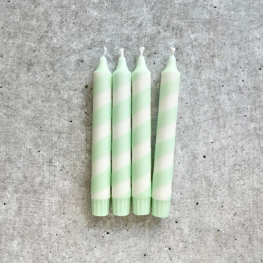 4er Set Dip Dye Kerzen in Mint gestreift – dekorative Stabkerzen von Wolkenreich