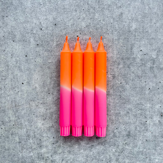 Dip Dye Kerzen in Neonpink und Neonorange – 4 handgemachte bunte Stabkerzen
