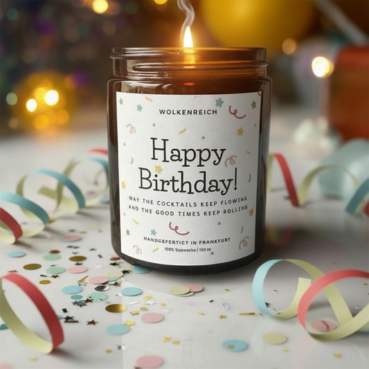 Geburtstagskerze | Happy Birthday Konfetti | Duftkerze Sojawachs
