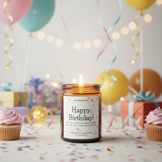 Geburtstagskerze | Happy Birthday Konfetti | Duftkerze Sojawachs