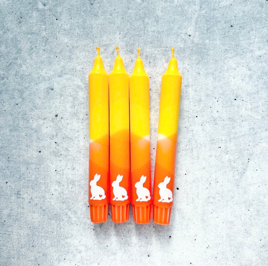 Dip Dye Kerzen | orange-gelb | Osterhase weiß | 4er Set