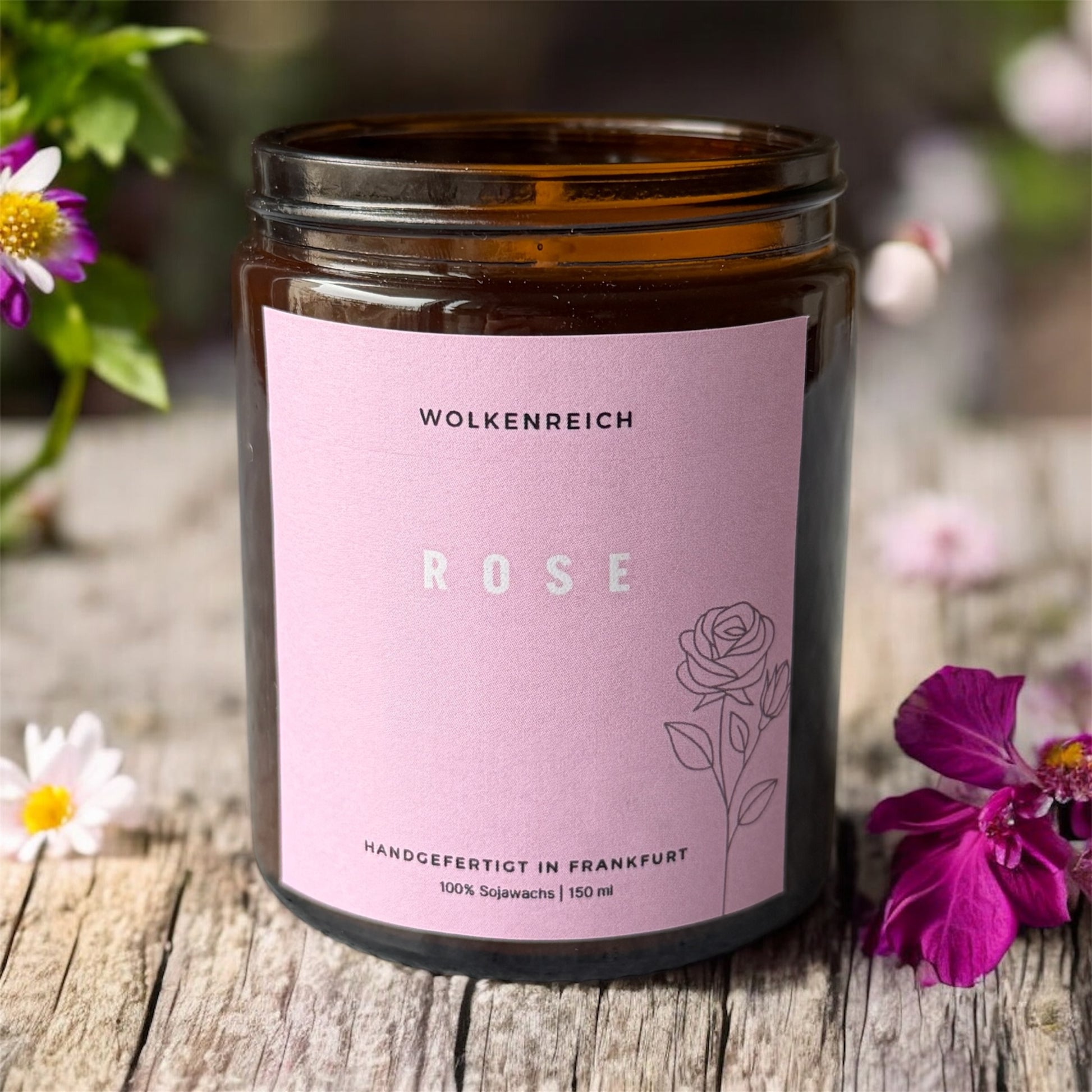 duftkerze rose mit rosenduft – handgegossen aus sojawachs