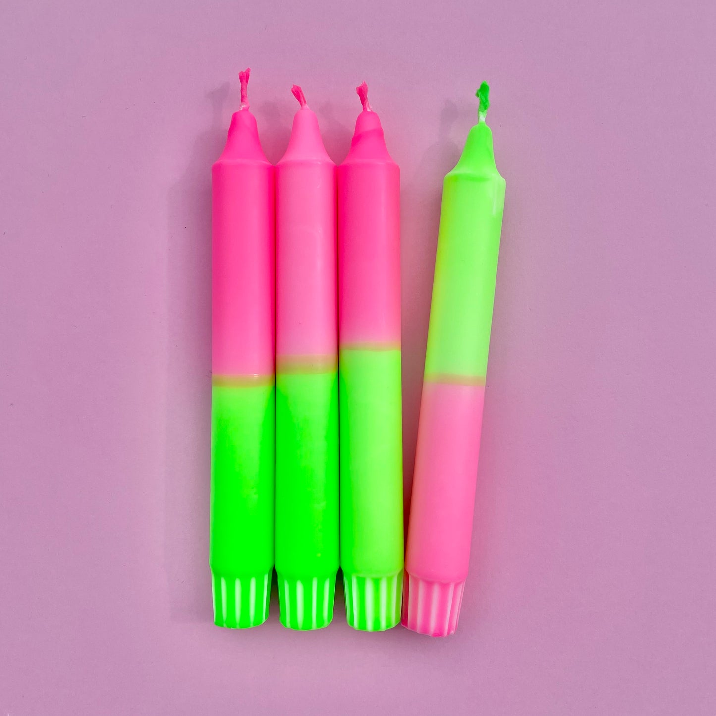 Dip Dye Kerzen | neonpink-neongrün | 4er Set